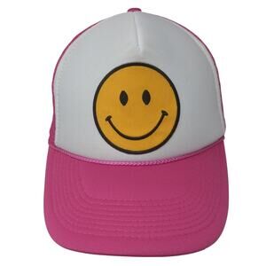 Smiley Snapback Trucker Cap Pink One Size Adjustable Mesh Back Rope Nissun